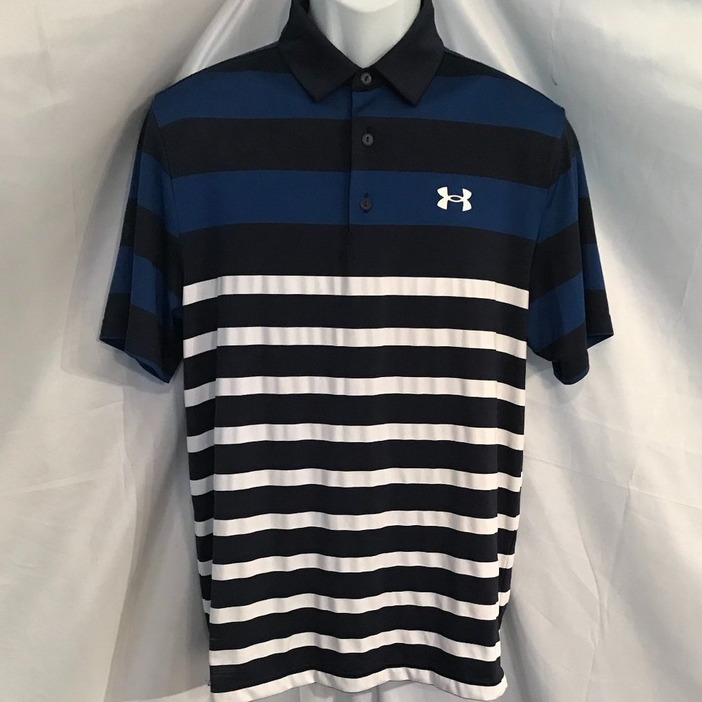 Under Armour White/Light/Dark Blue Activewear Sport Cut Polo Shirt #102